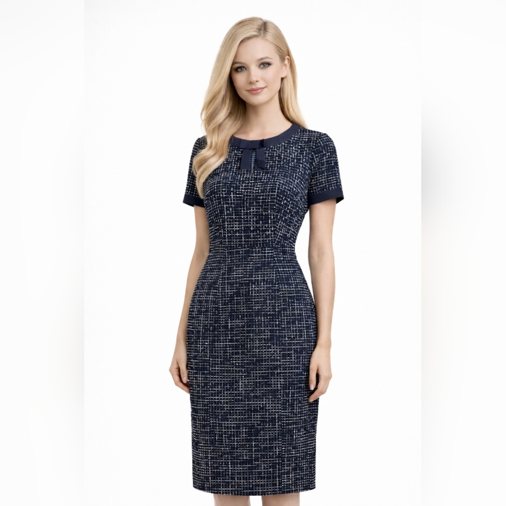 J.Crew Navy Blue Tweed Sheath Dress, Size 10, Classic Work Dress